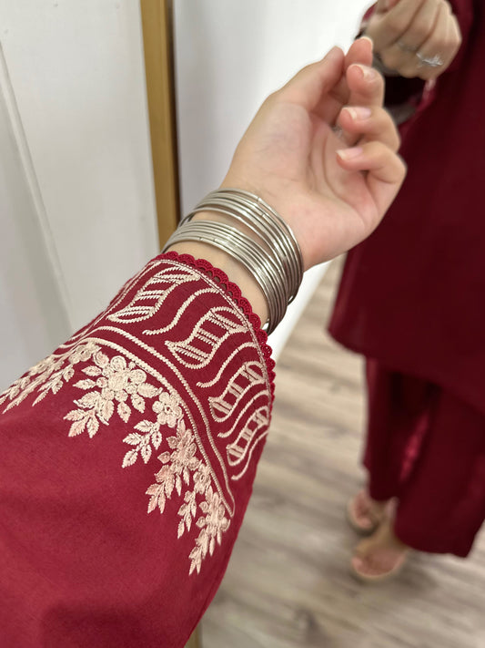 Maroon Embroidered Set
