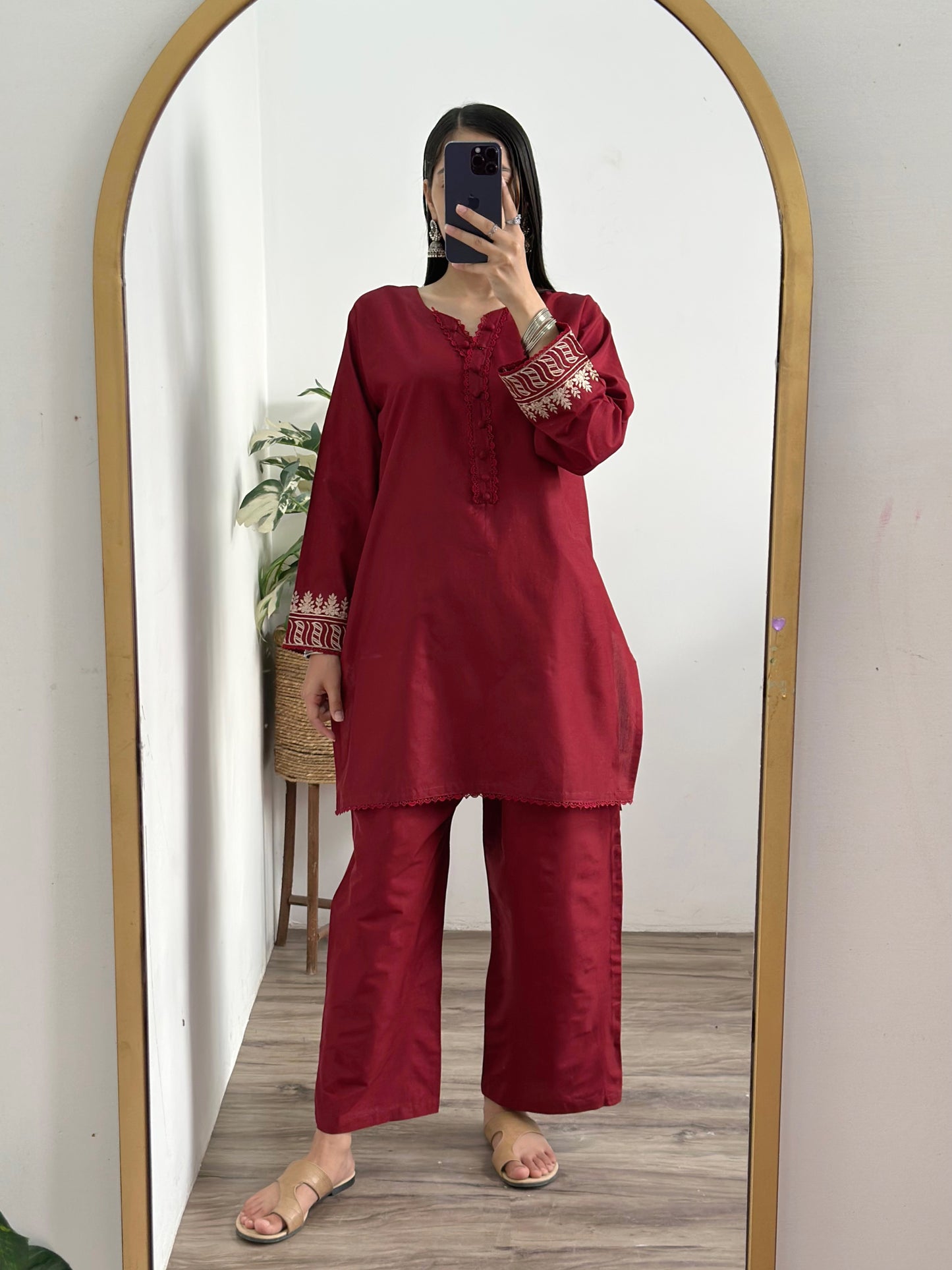 Maroon Embroidered Set