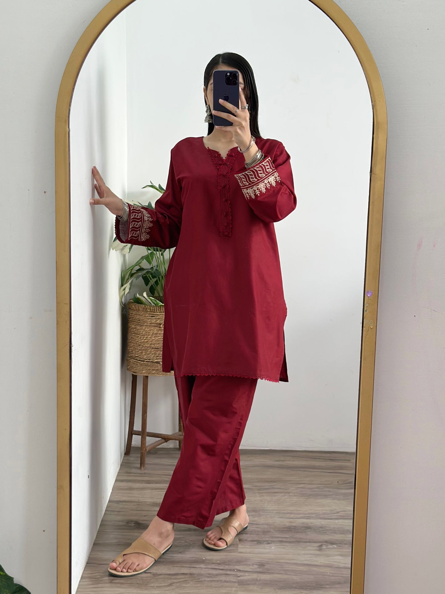 Maroon Embroidered Set