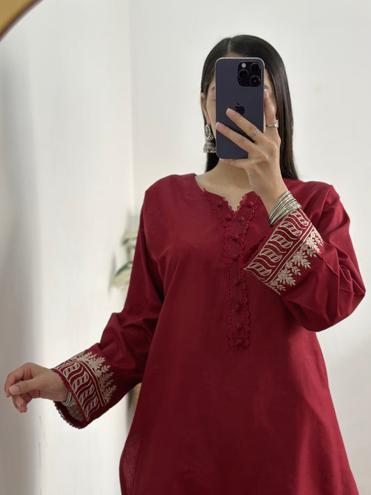 Maroon Embroidered Set