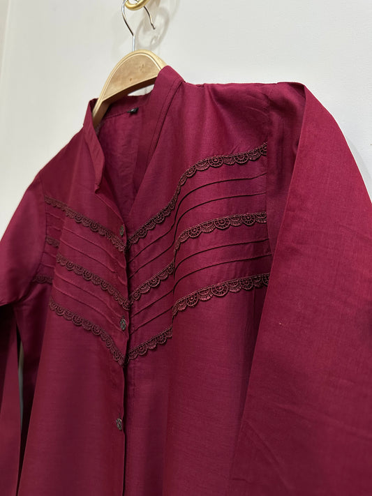 Pleated Maroon Co-Ord