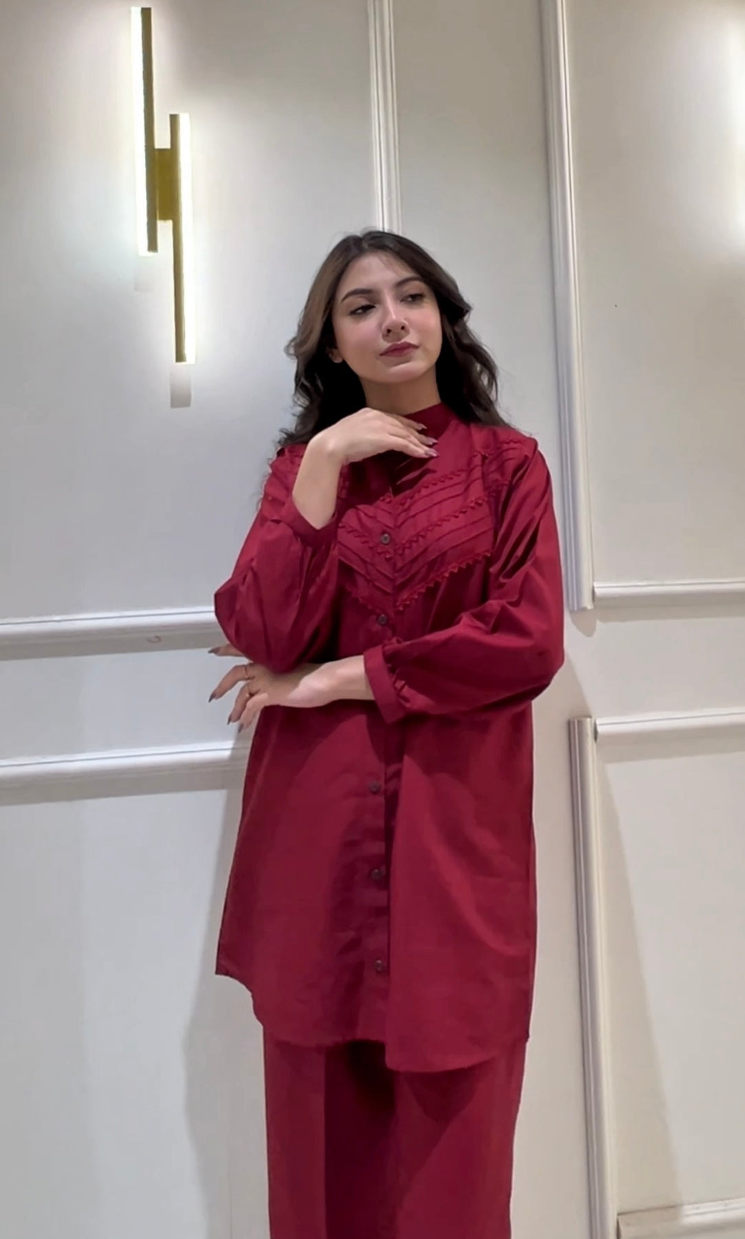 Pleated Maroon Co-Ord