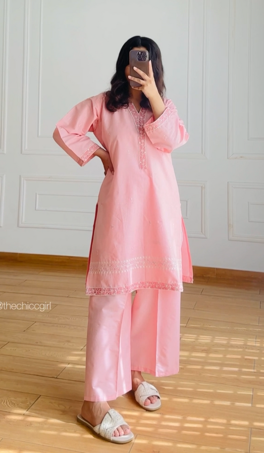 Blush Pink Embroidered Co-ord
