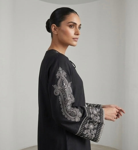Black 2 Piece Embroidered Coord With Farshi Shalwar