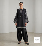 Black 2 Piece Embroidered Coord With Farshi Shalwar