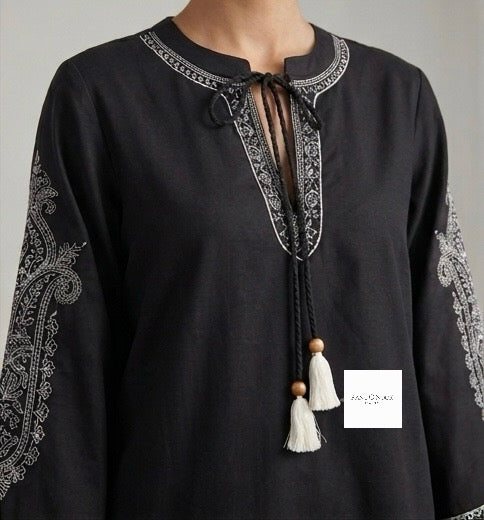 Black 2 Piece Embroidered Coord With Farshi Shalwar
