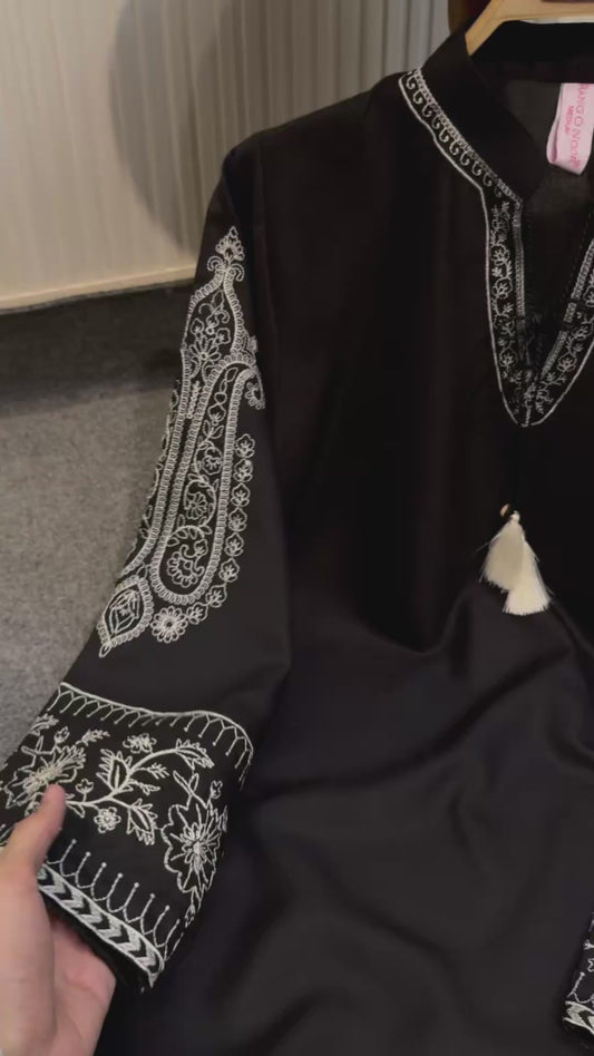 Black 2 Piece Embroidered Coord With Farshi Shalwar